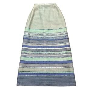 Vintage 1960s Mod German Wool Maxi Skirt XS Green Blue Striped  Lined